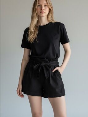 Zara Basic - EC -  Black Faux Suede High-Waist Shorts